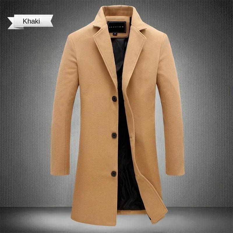 Manteau Long en coton pour hommes, mélange de laine, couleur Pure, décontracté, mode Business, vêtem