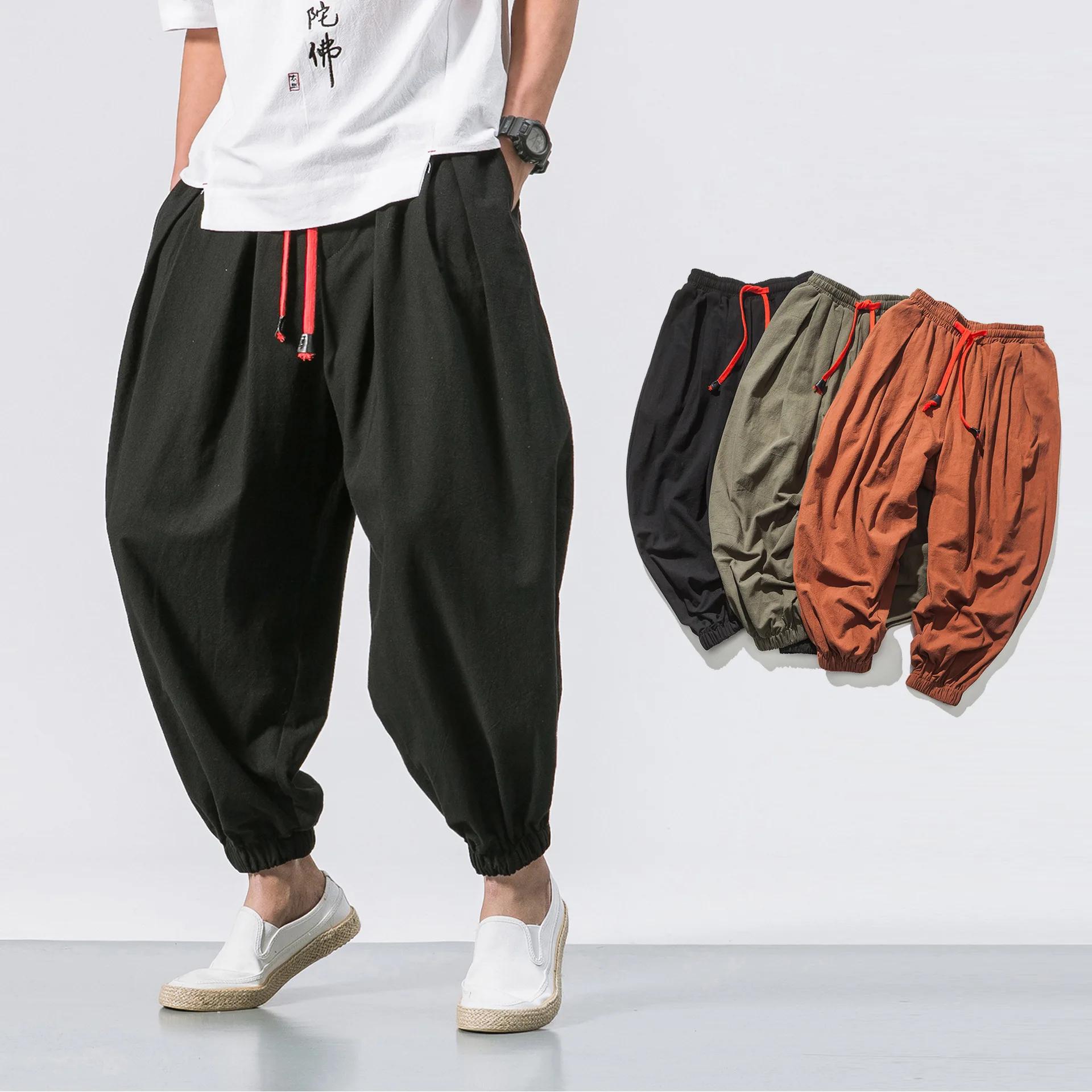 FGKKS printemps hommes sarouel ample lin chinois surpoids pantalons de survêtement de haute qualité