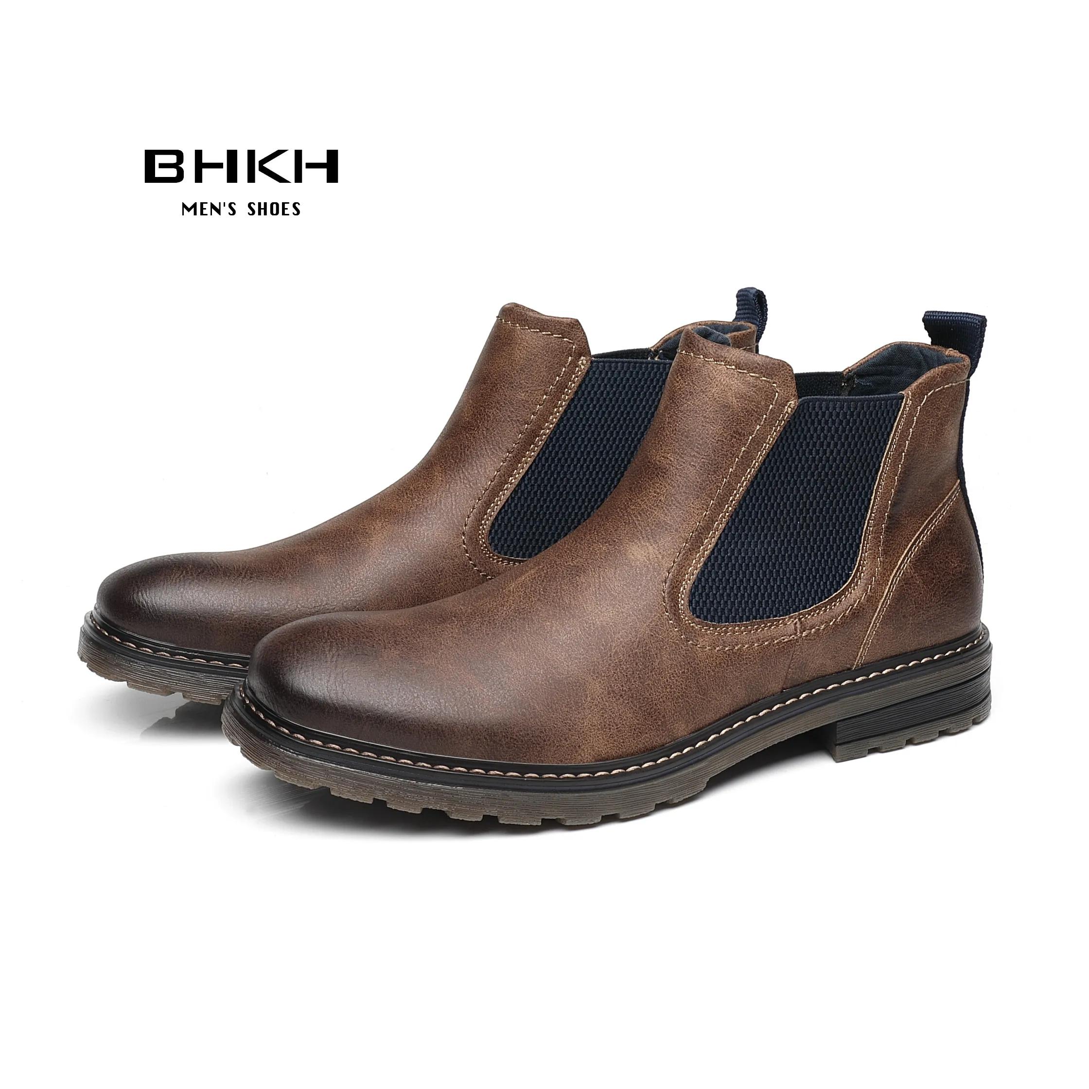 BHKH 2025 hommes Chelsea bottes nouveau hiver hommes bottes en cuir souple sangle élastique bottines