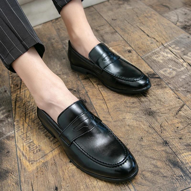 Chaussures habillées pour hommes, tendance, décontractées, en cuir, pour affaires, classiques, à enf