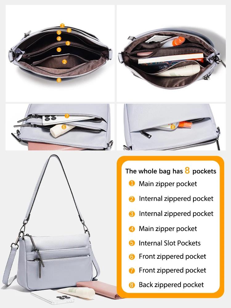 Zency – petit sac à main simple pour femmes, en cuir véritable, grande capacité, sac à bandoulière d