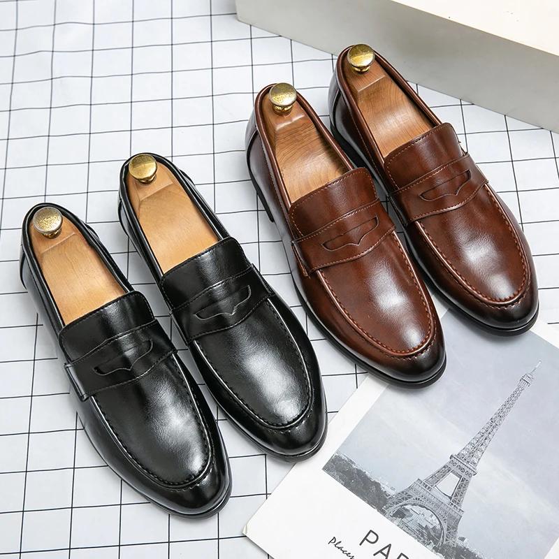 Chaussures habillées pour hommes, tendance, décontractées, en cuir, pour affaires, classiques, à enf