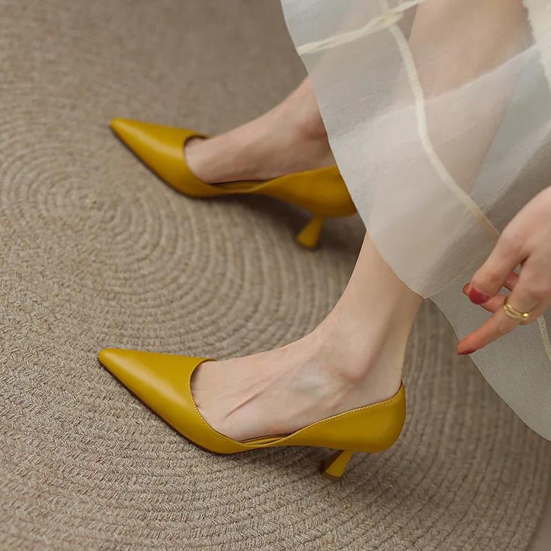 FEDONAS-Escarpins pointus en cuir véritable pour femmes, chaussures à talons fins, robe de bureau, d
