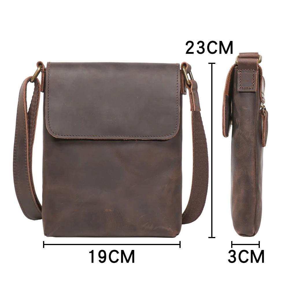 Sac à bandoulière en cuir Crazy Horse, sac à bandoulière à capuche, rétro décontracté pour les voyag