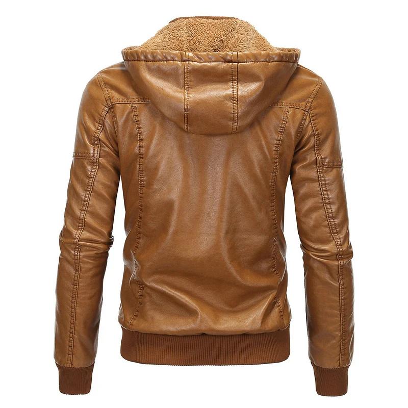 Vestes d'hiver en cuir pour hommes, manteau polaire à capuche, taille européenne, Streetwear, vestes