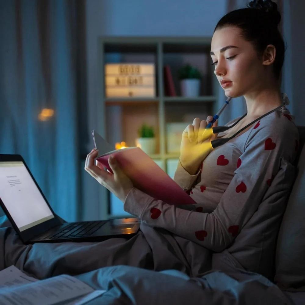 Lampes de lecture LED rechargeables pour le cou, 3 couleurs, 9 luminosité, bras Flexible, lumière de