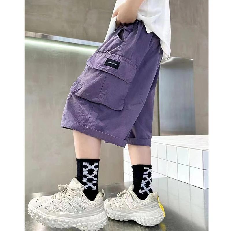 Shorts d'été pour garçons de 3 à 14 ans, nouvelle mode, en coton, avec grandes poches, demi-pantalon