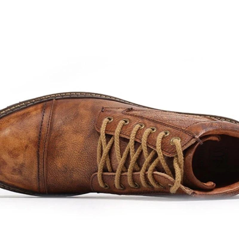 Bottes de combat Goodyear Welt pour hommes, en cuir vieilli britannique vintage à tige haute avec se