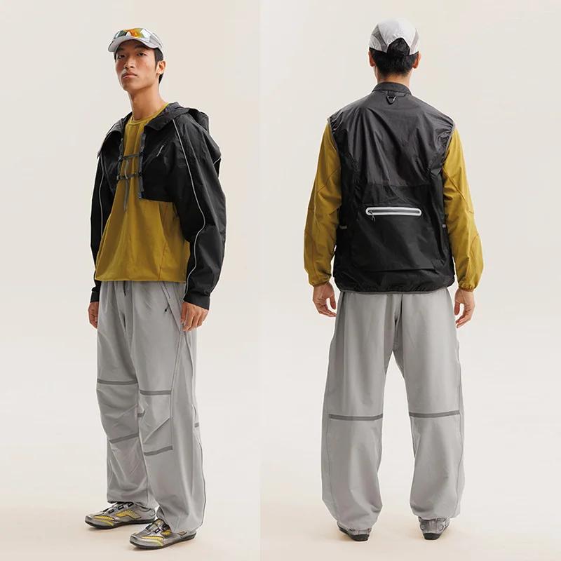 2 pièces gilet manteau veste hommes femmes Sports de plein air bande réfléchissante ample décontract