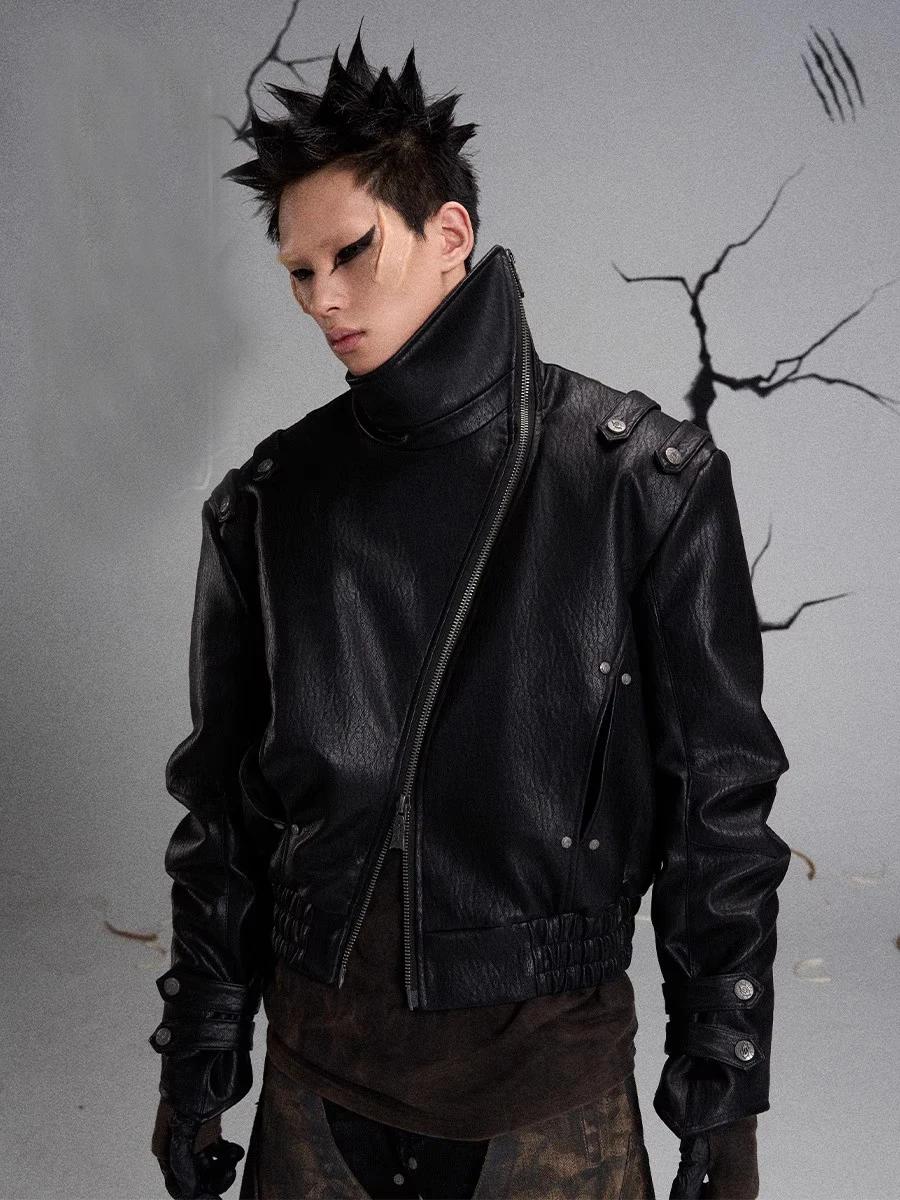Mauroicardi printemps automne Cool beau noir dur veste en cuir Pu hommes fermeture éclair luxe conce