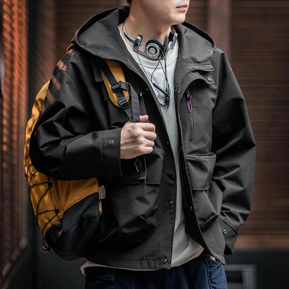 Maden-Veste à capuche multipoches pour homme, manteau de sport de plein air, veste polyvalente, noir