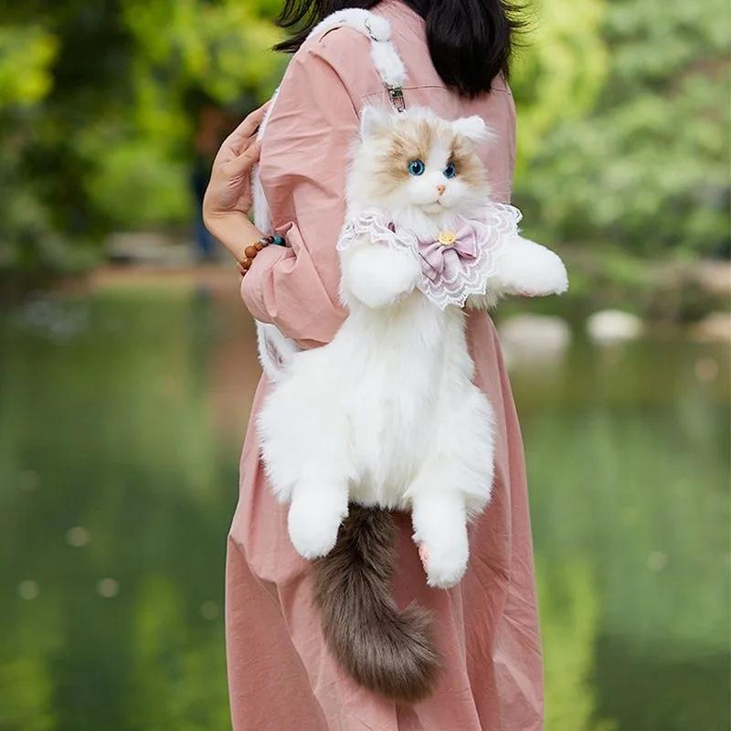 Sac à dos chat en peluche pour garçons filles enfants cartable mignon dessin animé sacs d'école mate