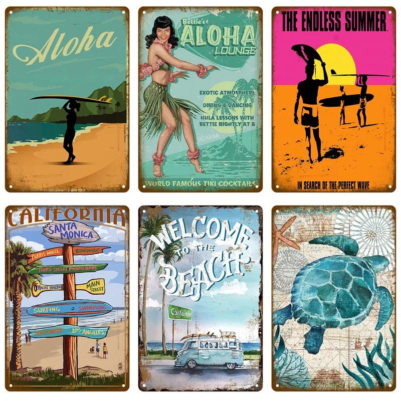 Plaque métallique pour décoration murale de maison, pour Bar de plage, bord de mer, Club de Surf, pe