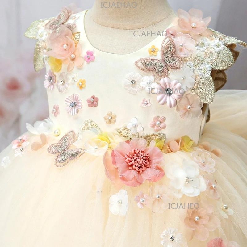 Nouvelle Robe de Princesse Faite à la Main avec Appliques, Robe de Bal pour Filles, Tenue de Cérémon