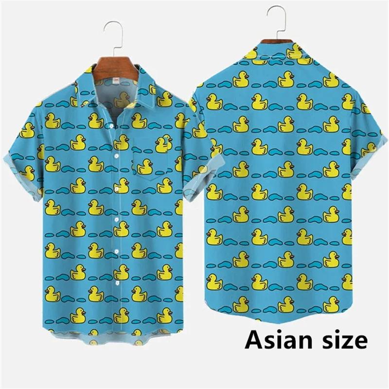 Chemises hawaïennes pour hommes, impression 3D de dessin animé de canard mignon, chemise à manches c