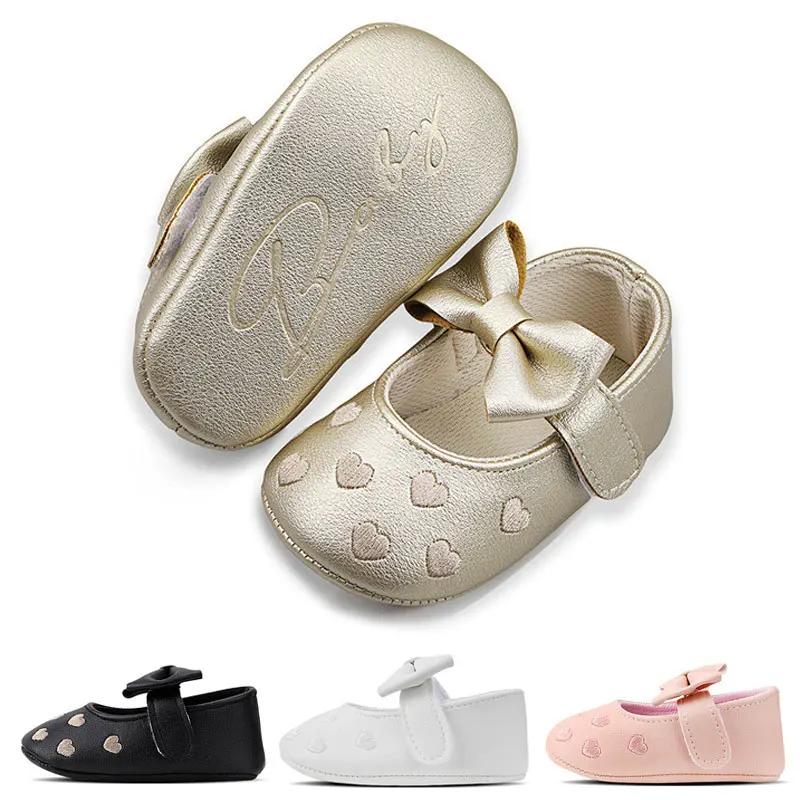 Chaussures bébé robe classique mignon nœud papillon coeur anti-dérapant semelle souple premiers marc
