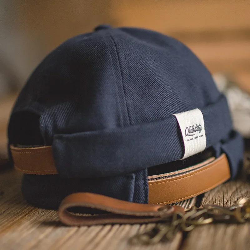 Maden hommes réglable Denim Beanie crâne casquette Dockworker chapeau rouleau manchette casquettes d