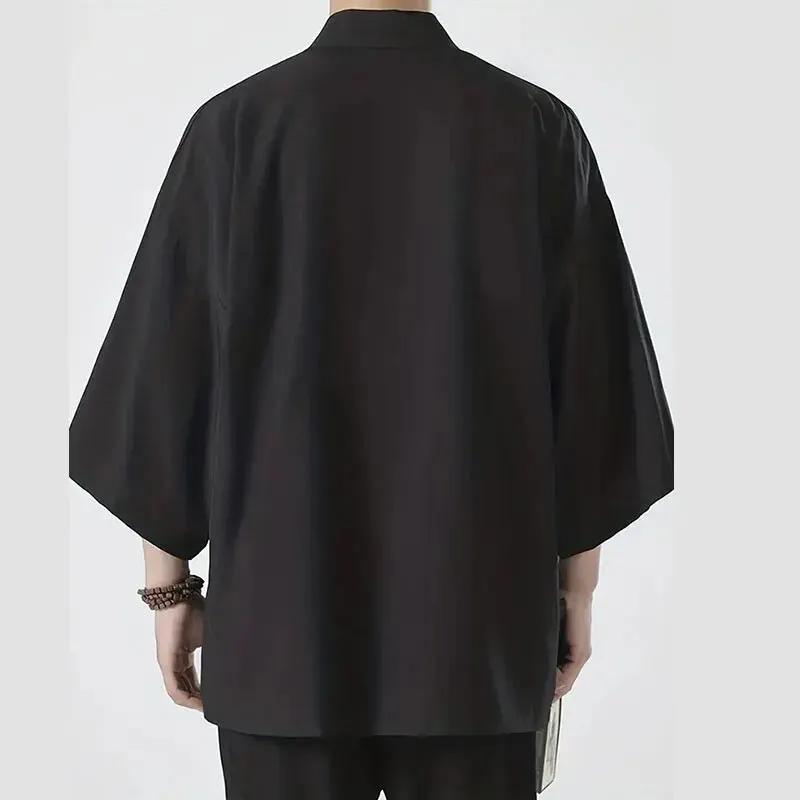 Chemise Kimono Japonais Décontractée pour Homme, Point Ouvert, observateur, Cardigan Noir à Manches