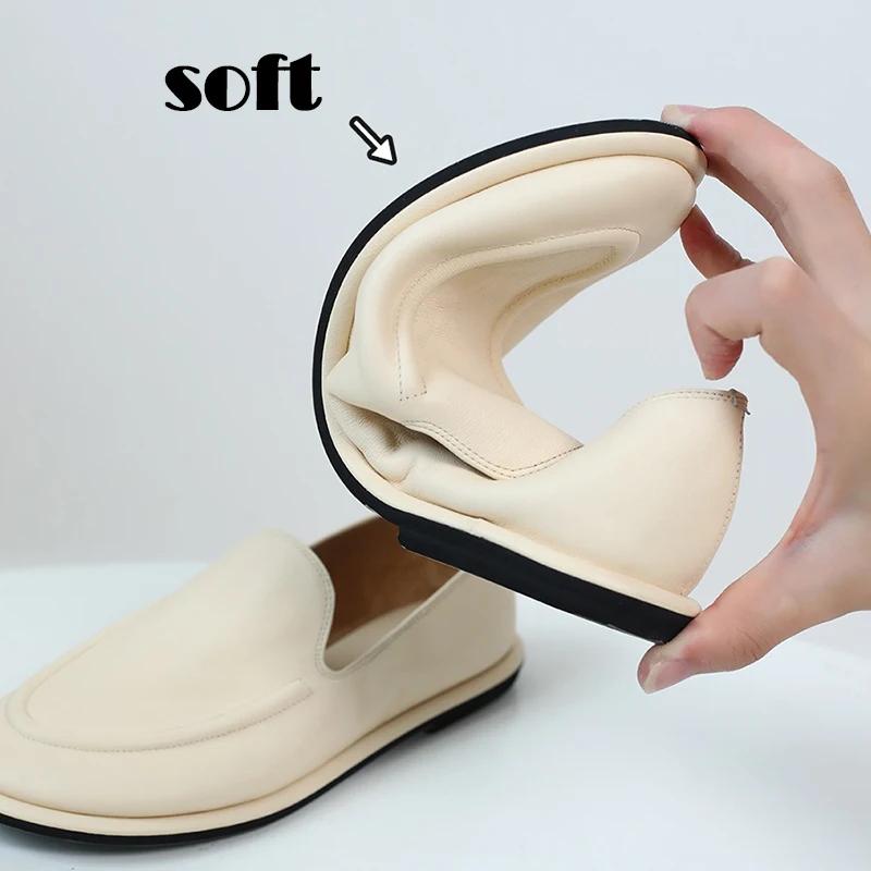 Mocassins ronds en cuir véritable pour femmes, chaussures à enfiler à un pied, chaussures plates sou