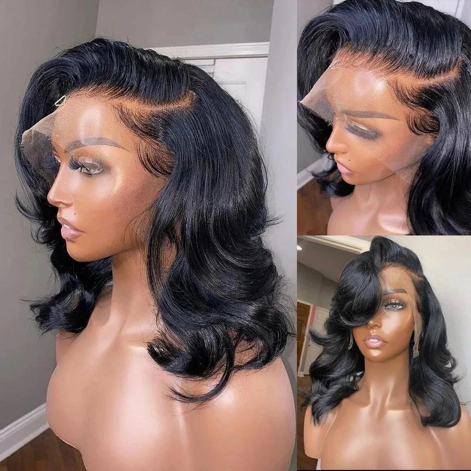 Perruque Bob Lace Front Wig Body Wave Naturelle, Cheveux Courts, 13x6, 13x6, Transparent, HD, Liquim