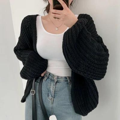 Cardigan Vintage Harajuku à manches lanternes pour femme, pull décontracté, coréen, Streetwear d'aut