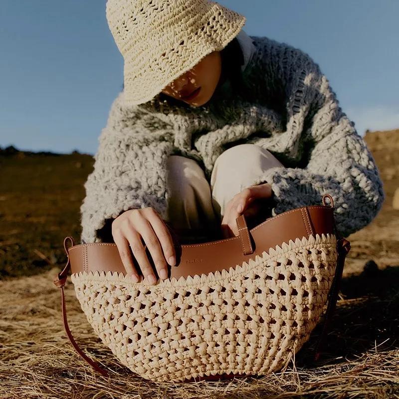 Nouveau sac tissé à la main, tendance, décontracté, simple, grande capacité, sac de plage, sac à ban