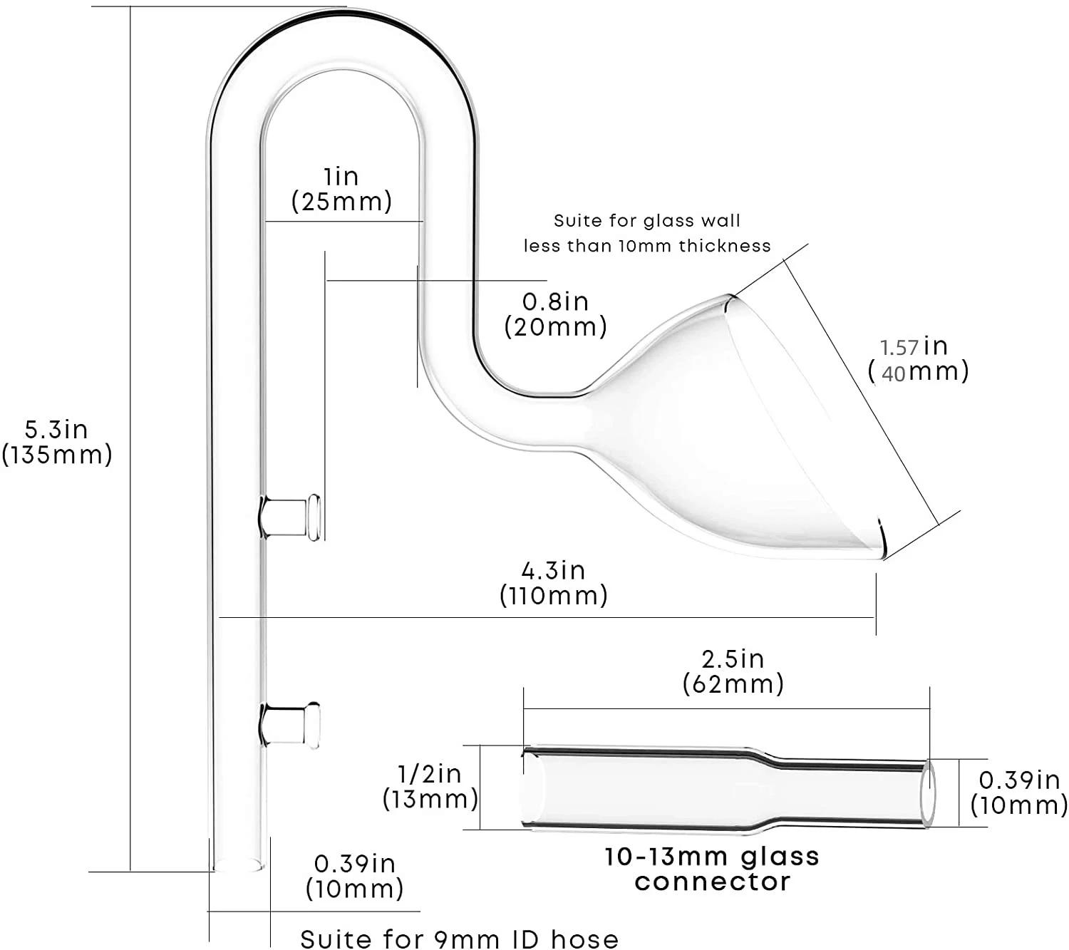 Mini tuyau de lys en verre aquatique, écumoire de protéines, influx et sortie pour Mini système de f