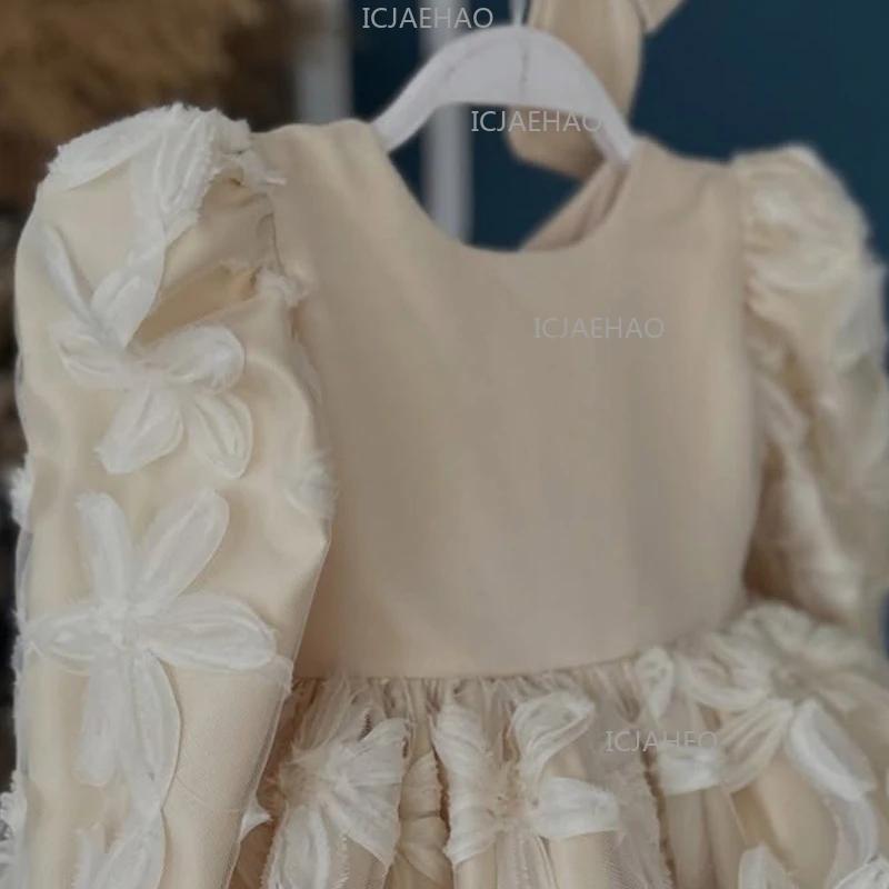 Nouvelle Robe de Princesse en Satin à Manches Longues avec Nœud pour Filles 2026 – Tenue de Cérémoni