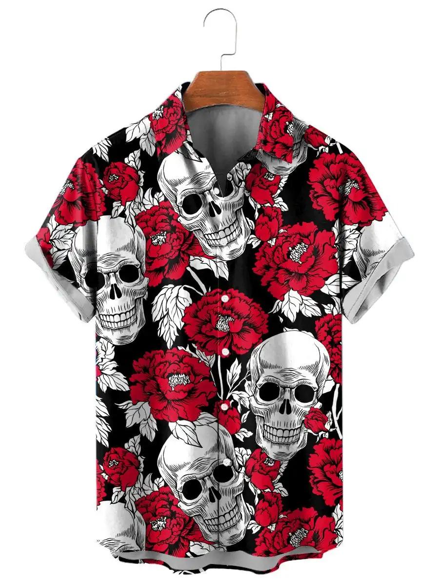 Mode crâne Floral hommes chemises drôle crâne impression 3D Streetwear à manches courtes t-shirts ch