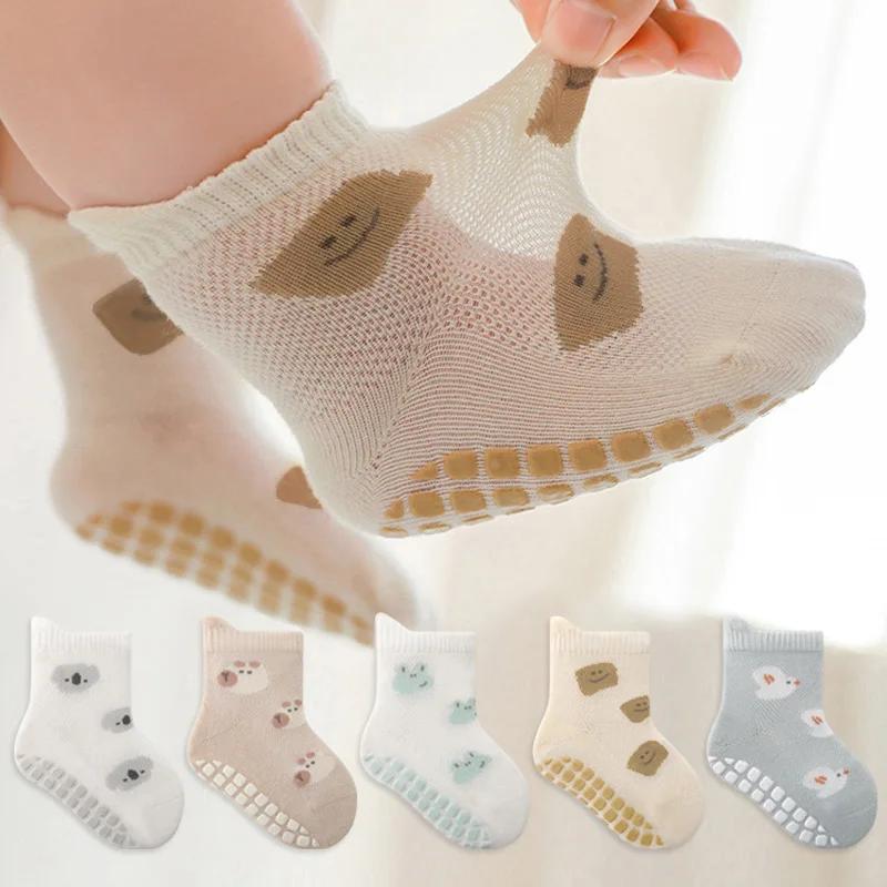 5 paires de chaussettes antidérapantes pour enfants, motif de dessin animé mignon, chaussettes de so