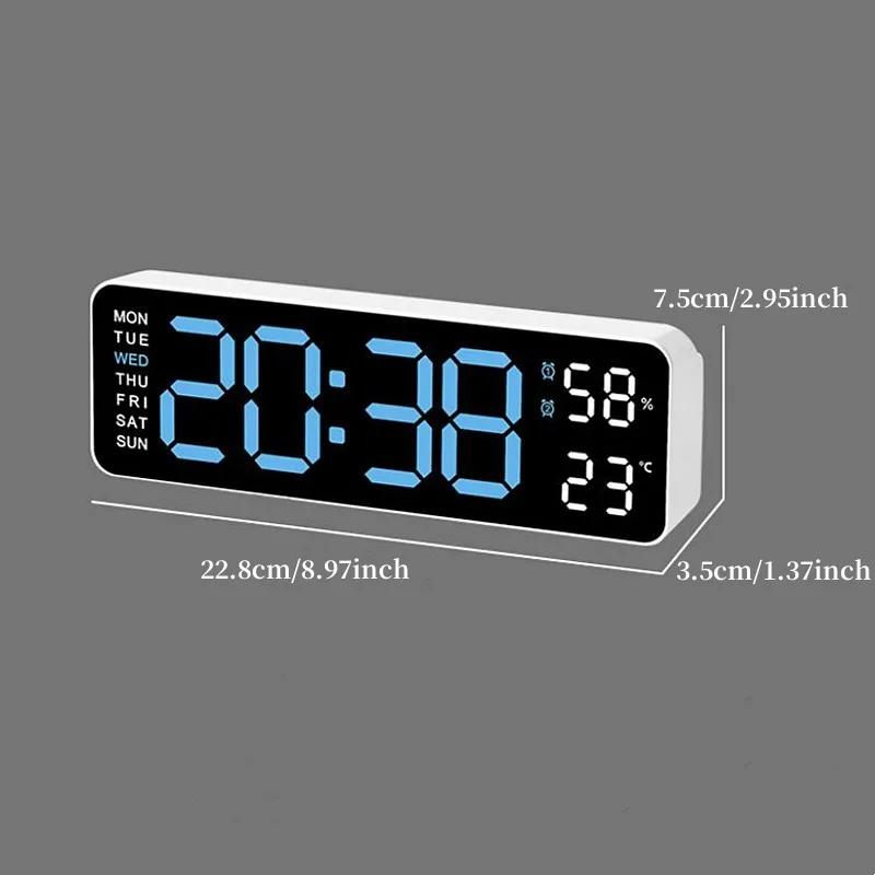 Grande horloge murale numérique de 9 pouces, alimentée par USB, température et humidité, variateur a