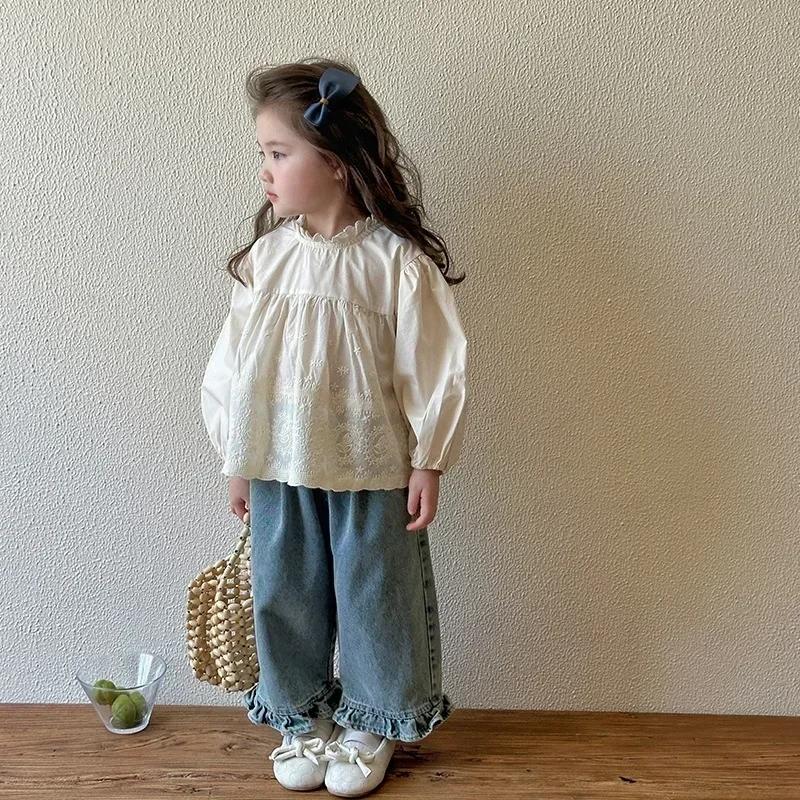 Jean jambes larges dentelle fille printemps automne 2024 - Pantalon décontracté doux adorable mode