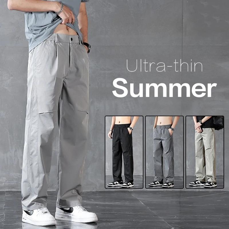 Pantalon long décontracté pour homme, coupe droite, taille élastique, couleur unie, idéal pour le pr