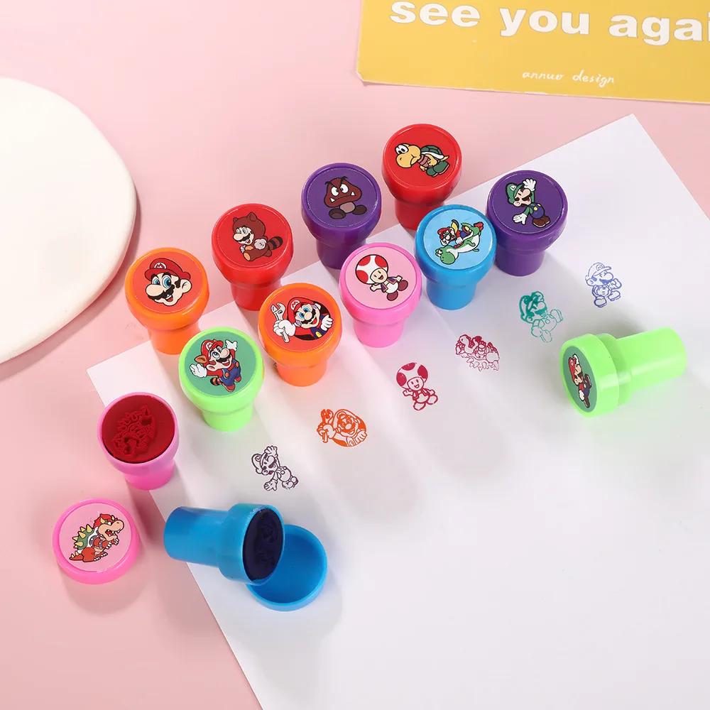 Lot de 12 tampons Super Mario pour enfants, figurines d'action, tampon de professeur, récompense, ac