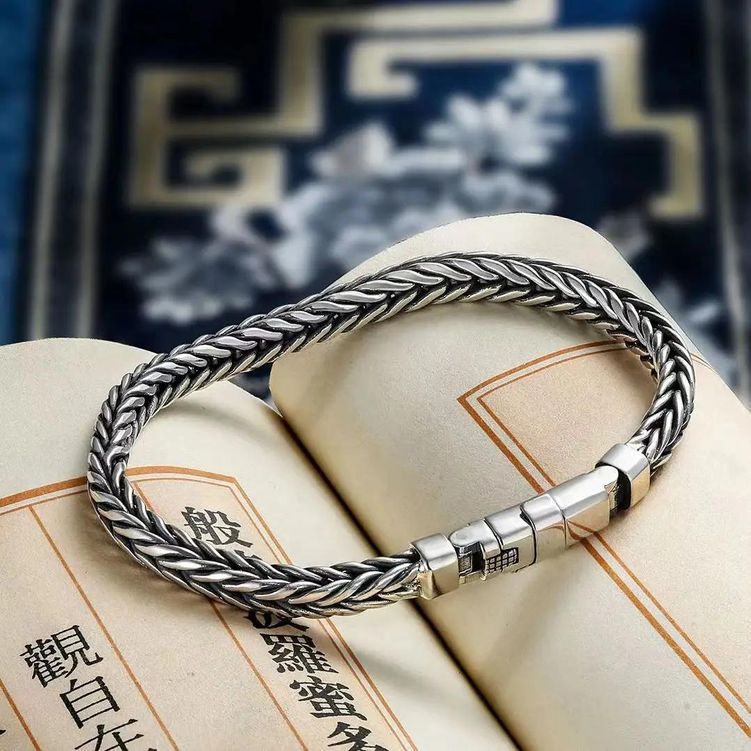 100% S925 argent Sterling tissé à la main rétro Style dominateur personnalité quille homme femme pur