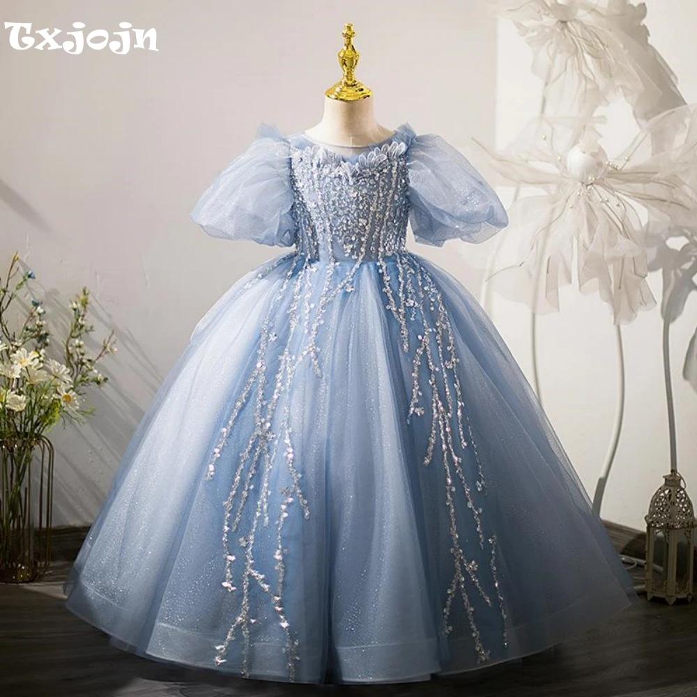 Robes de piano élégantes pour filles, manches bouffantes à paillettes de luxe, défilé pour enfants,