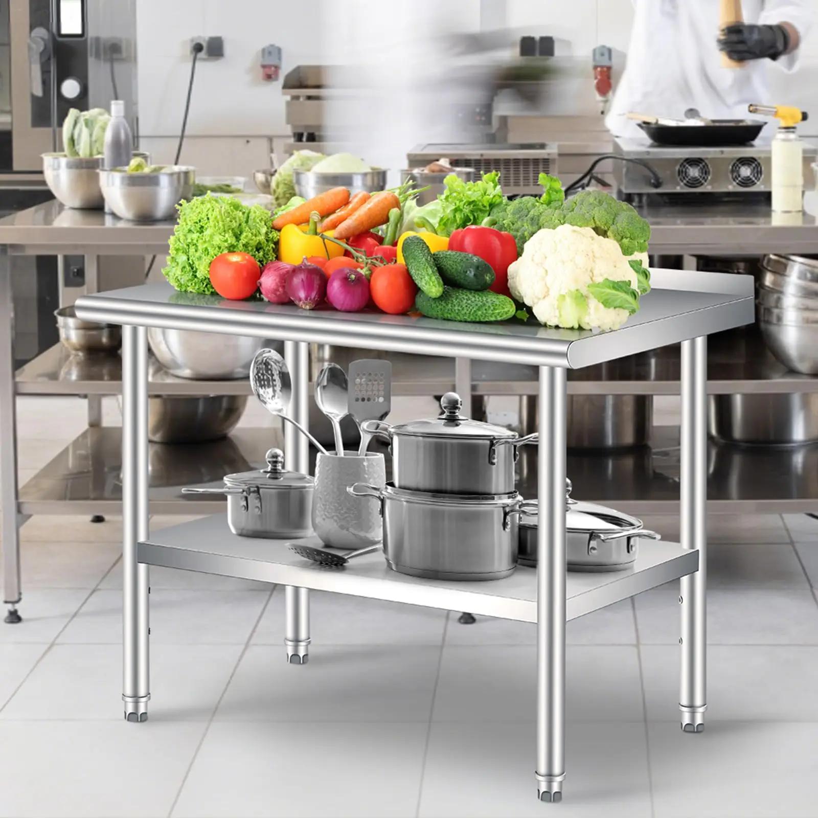 Table en acier inoxydable pour préparation et travail avec dosseret, table commerciale robuste avec
