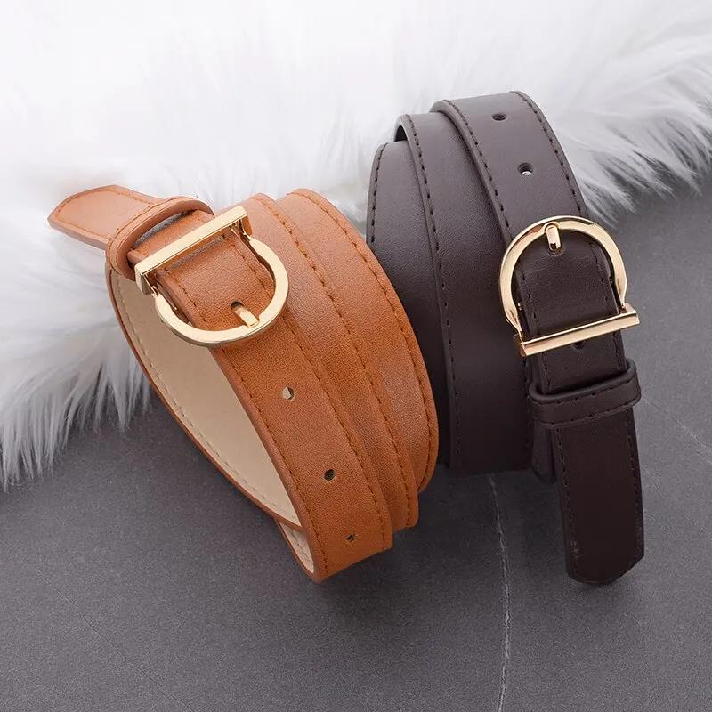 Ceinture en cuir PU coupe-vent pour femme, véritable, luxe, doux, pantalon cargo, jean, mode, broche