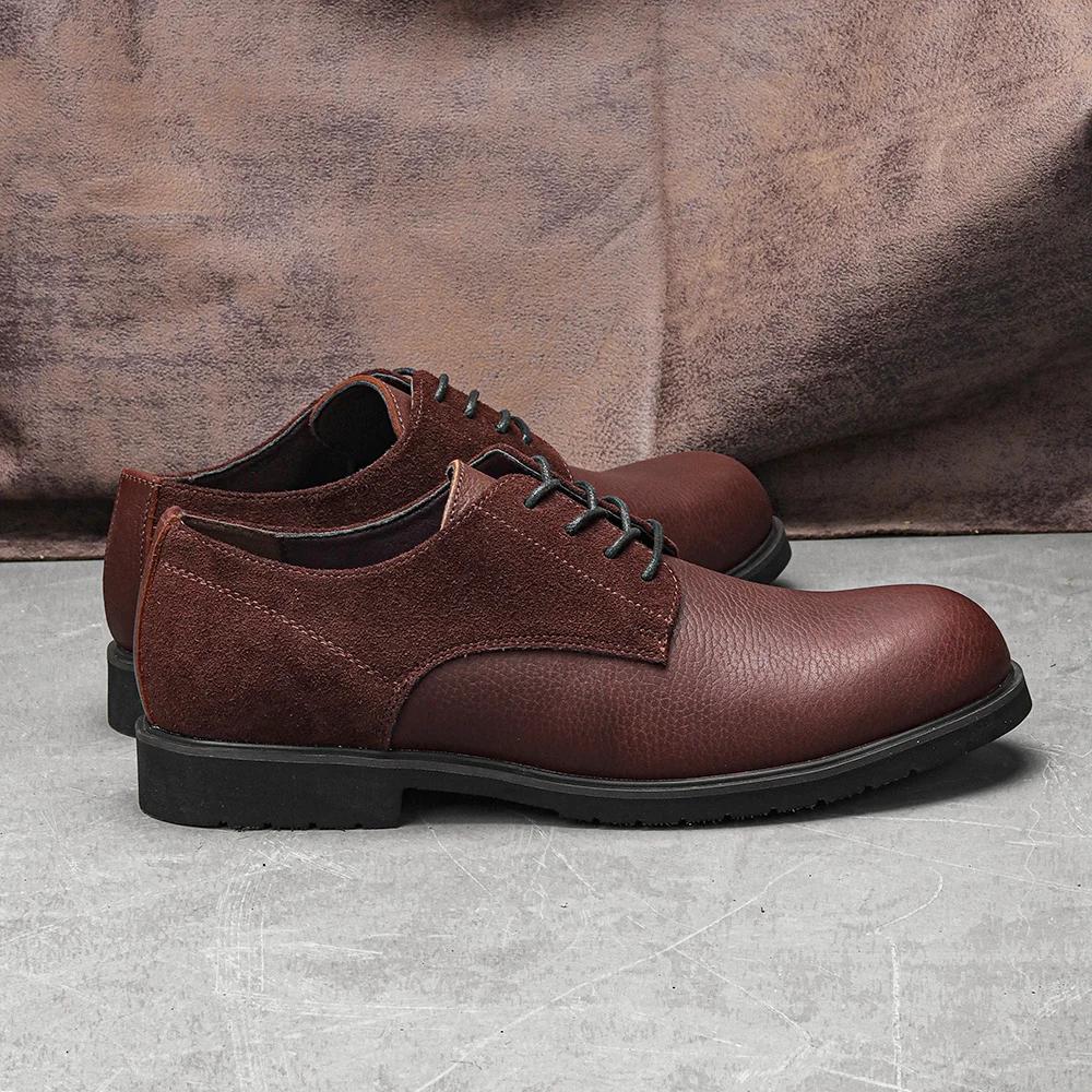Chaussures Derby en cuir véritable pour hommes, chaussures décontractées à semelle épaisse pour homm