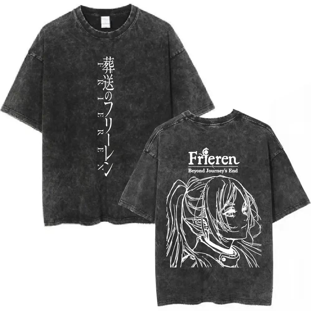 T-shirt vintage délavé Anime Frieren: Beyond Journey's End, mode homme et femme, manches courtes, 10