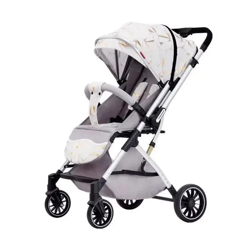 Poussette bébé à quatre roues, légère et bidirectionnelle, haute vue, peut s'asseoir ou s'allonger,