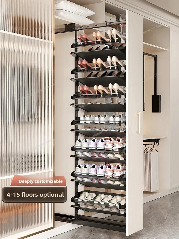 Meuble à chaussures encastré avec étagère à chaussures coulissante, panier rétractable grande capaci