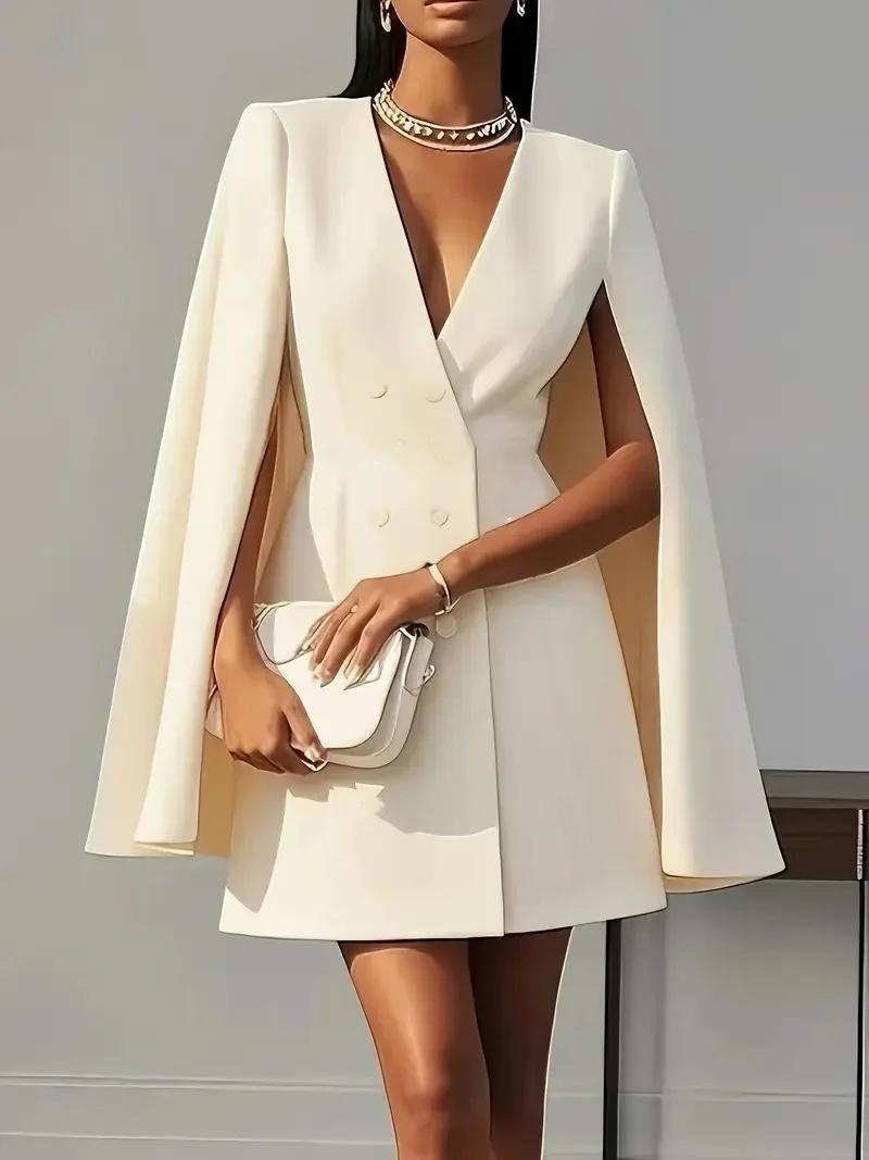 Cape châle à double boutonnage pour les déplacements d'automne, robe de costume de couleur unie, vêt