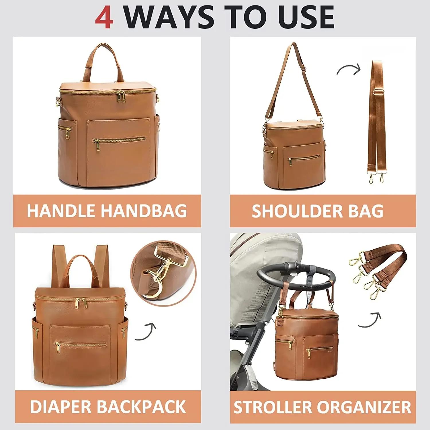 Sac à dos en cuir PU pour maman, sac à couches avec coussin proxy, sac à couches pour bébé, sac à do