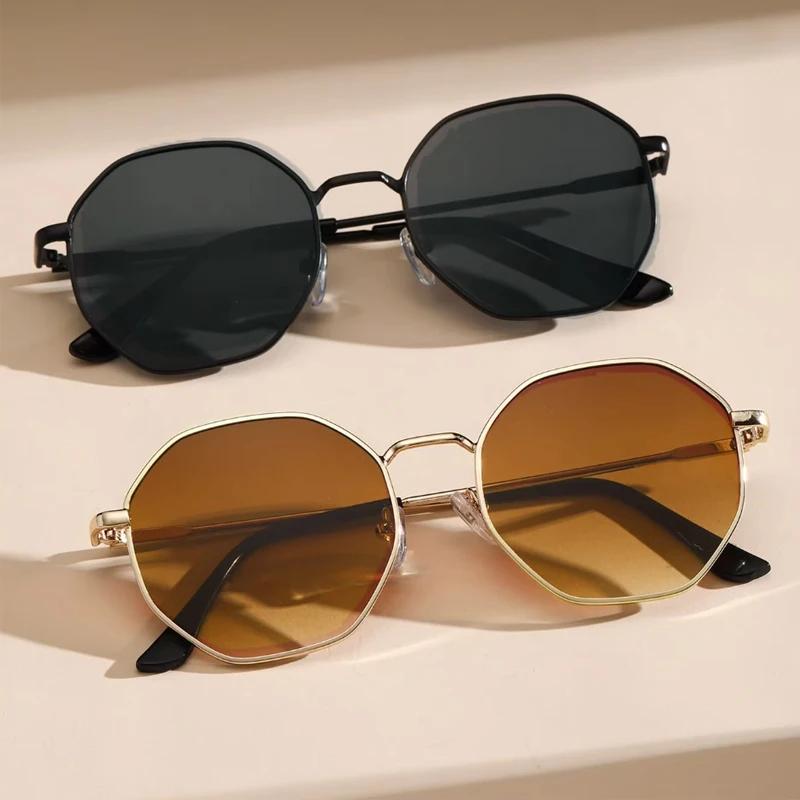 Lunettes de soleil classiques à monture géométrique et ronde en métal, 2 pièces, à la mode, pour déc