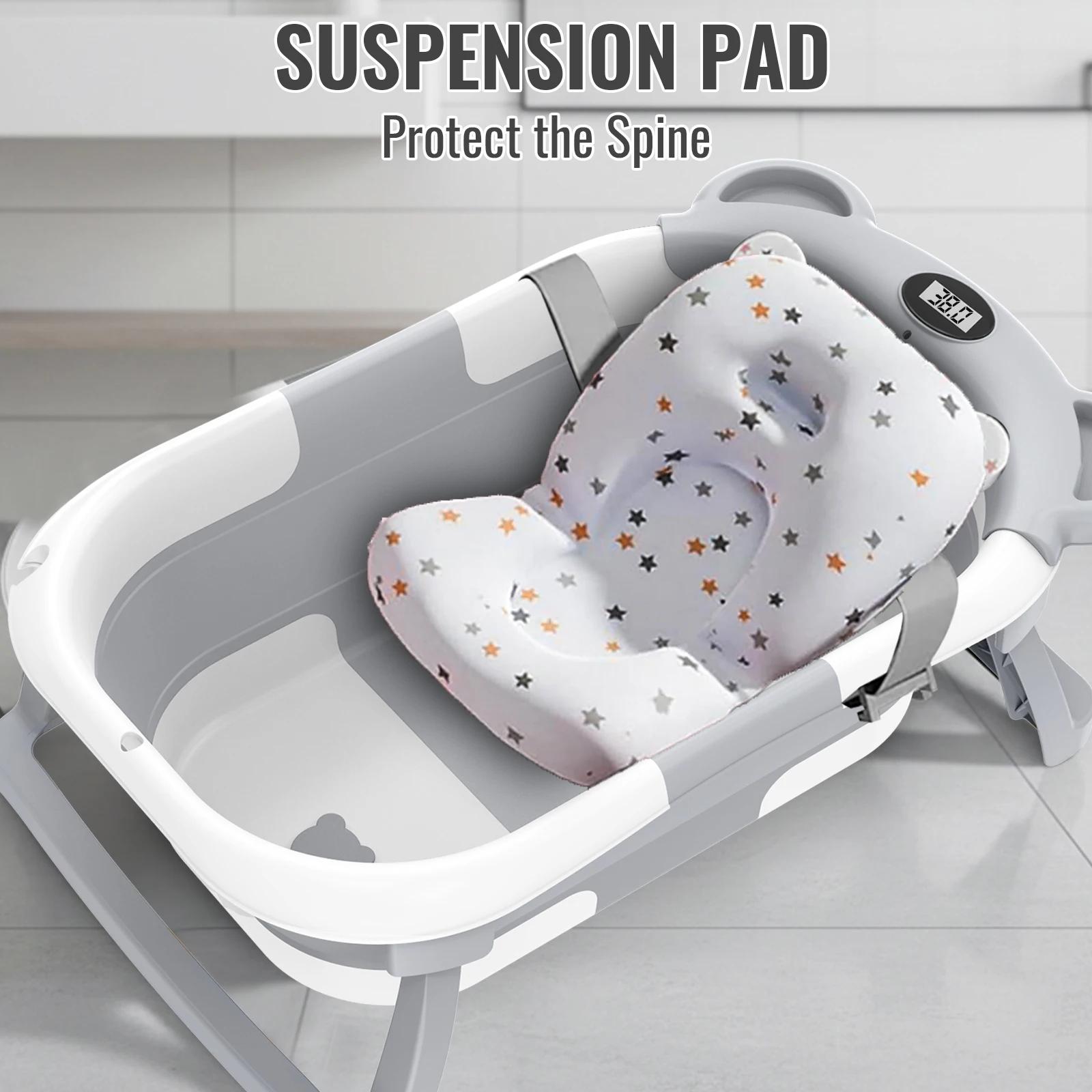 Baignoire pliable pour bébé avec thermomètre, baignoire de voyage portable avec tapis de bain doux,