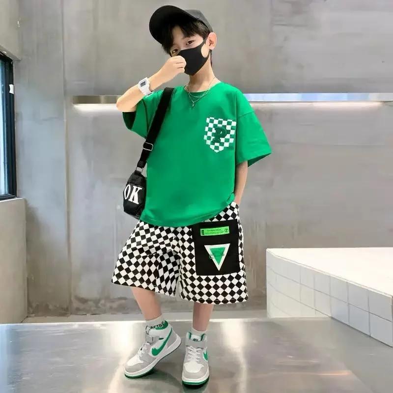 Ensemble de vêtements d'été pour garçons, 2 pièces, vêtements à manches courtes pour adolescents, T-
