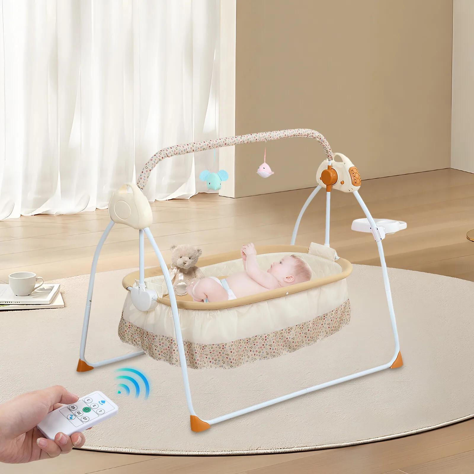 Berceau à bascule électrique pour bébé, 5 vitesses, capacité de charge de 55 lb, 0-18 mois, pliable,