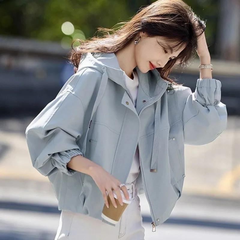 Nouvelle Veste Courte à Capuche Ample pour Femme, Style Rétro, Couleur Unie, Manches Longues, Idéale