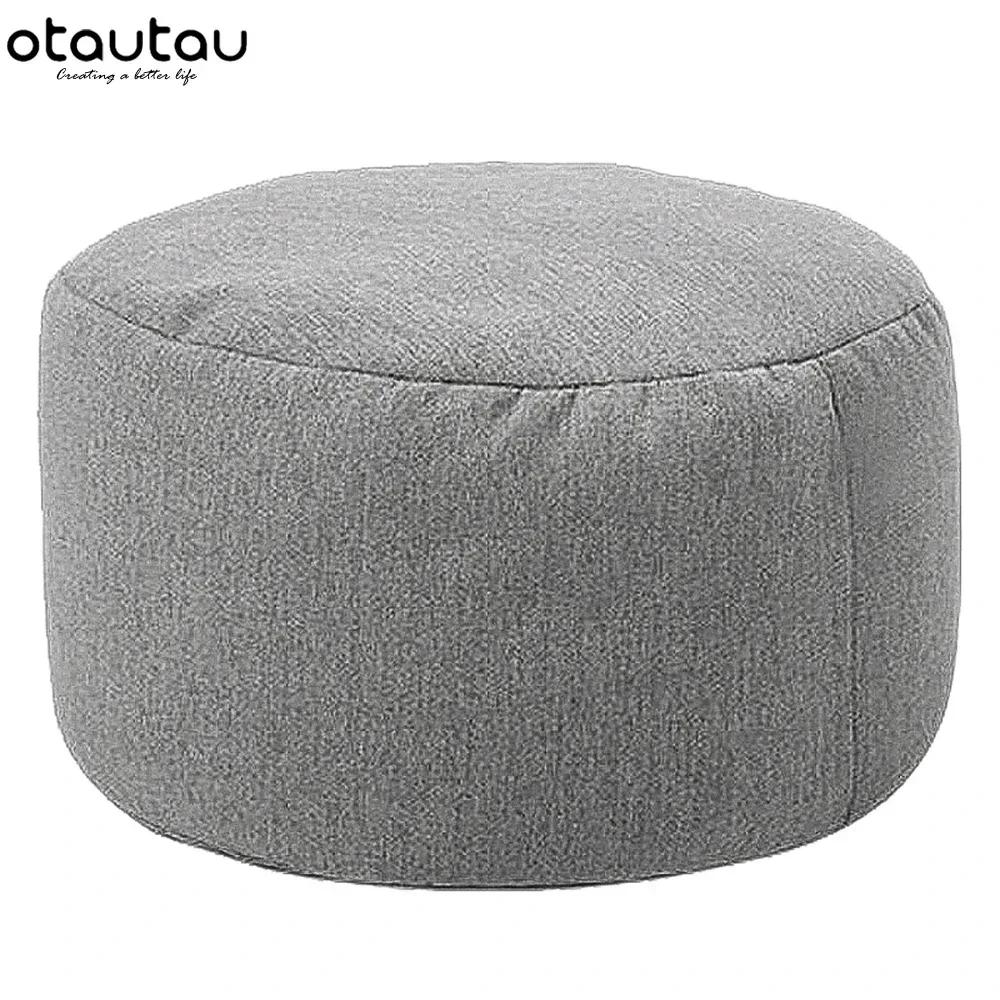 OTAUTAU Chaise de pouf en lin avec remplissage Pouf Ottoman Repose-pieds Tatami Tabouret rond Futon
